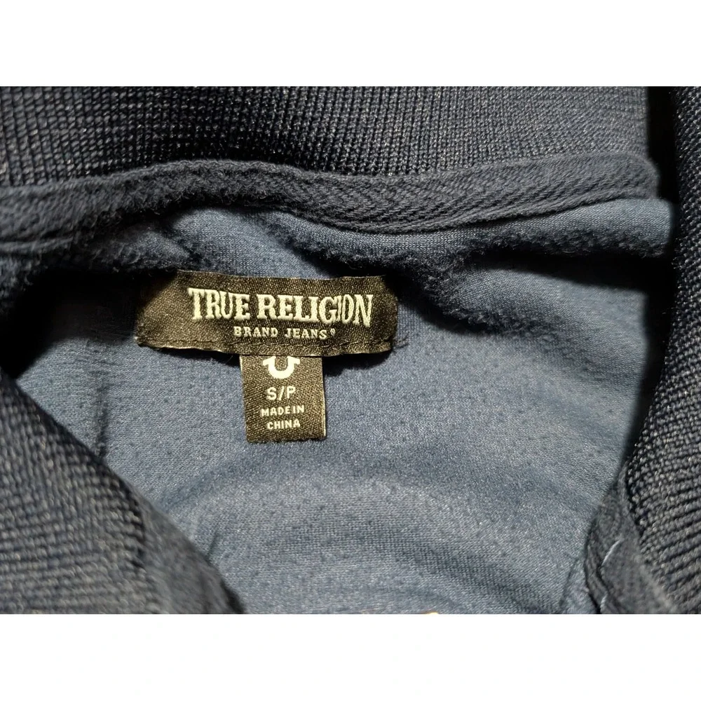 True Religion Track Jacket Mens S Navy World Tour Velour Zip Up Striped Ribbed